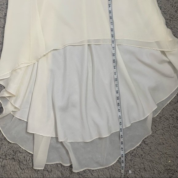 Marciano Ivory Textured Satin Lace Sleeve High Low Shift Dress - Picture 16 of 16